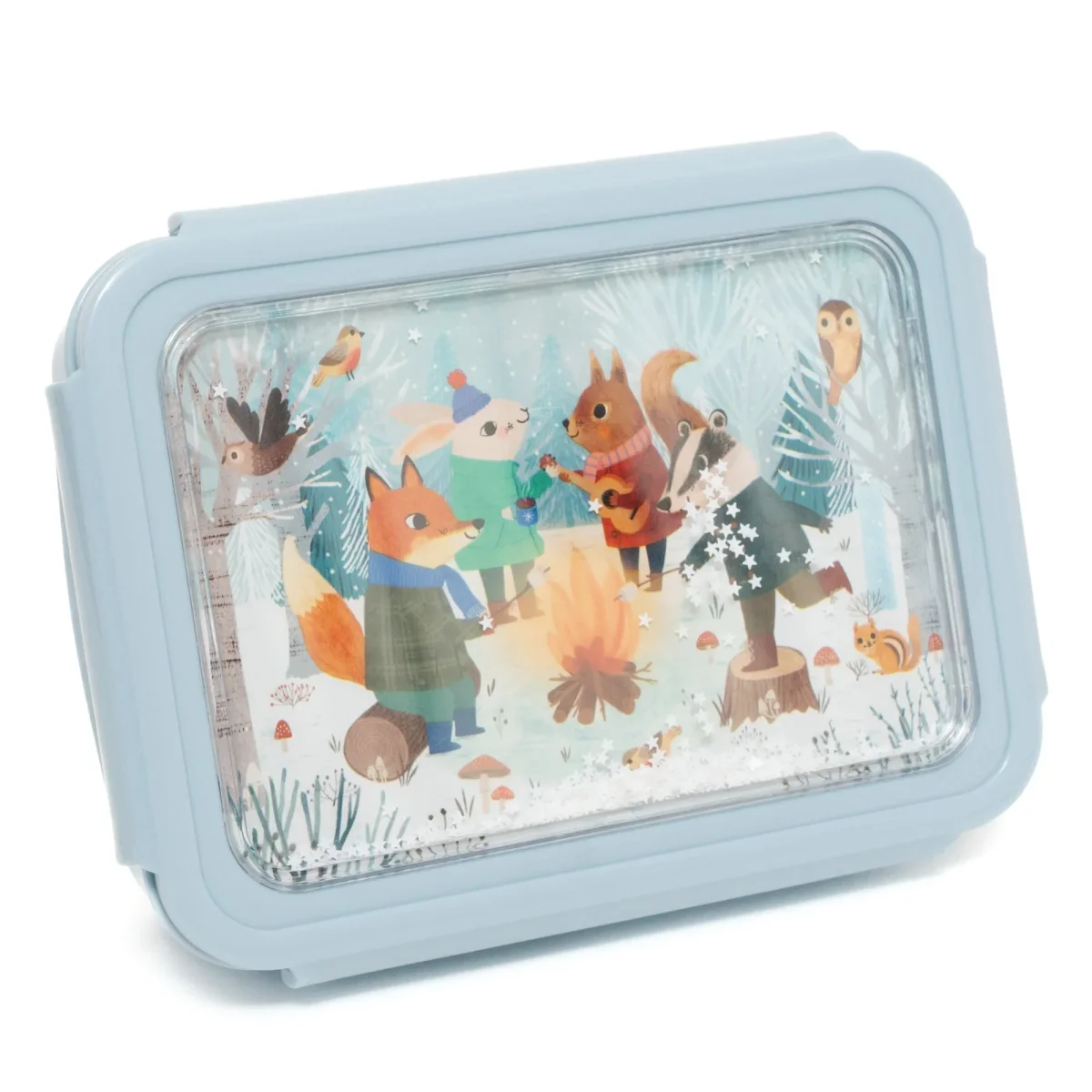 BEAU by Bo Petit Monkey Back to School set - Bentobox + Snackdozen + Drinkfles Woodland/Bonfire - Stone Blue/Animals - Afbeelding 3