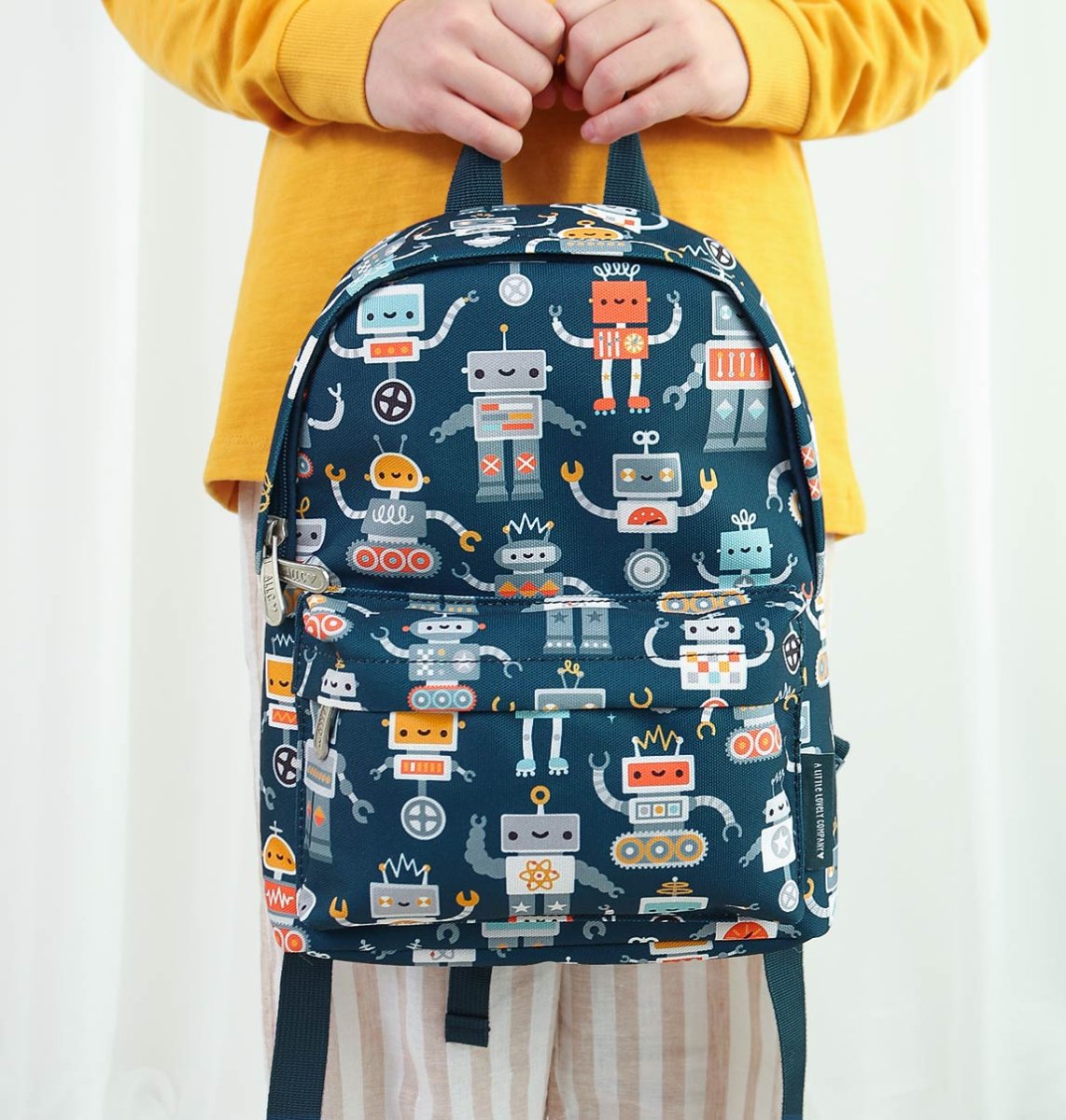 Bundel A Little Lovely Company Back to school set - Rugzak/Drinkfles RVS/4 Snackdozen/Bentobox - Robots - Afbeelding 6