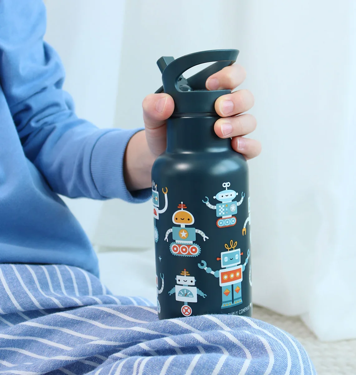 Bundel A Little Lovely Company Back to school set - Rugzak/Drinkfles RVS/4 Snackdozen/Bentobox - Robots - Afbeelding 7