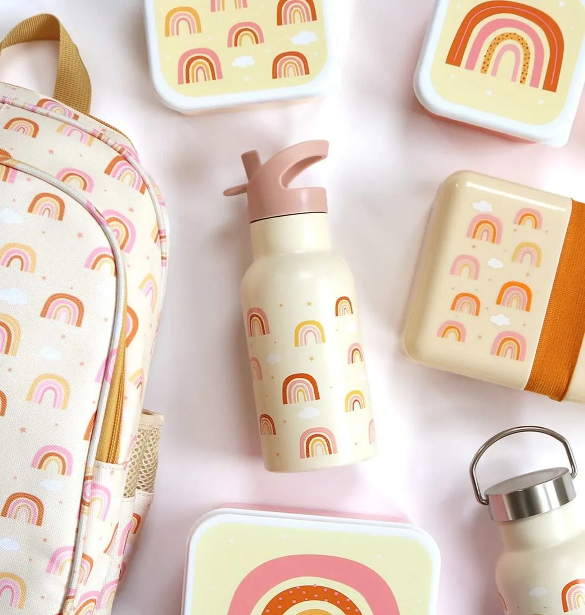 Bundel A Little Lovely Company Back to school set - Rugzak/Drinkfles RVS/4 Snackdozen/Lunchbox - Regenbogen - Afbeelding 6